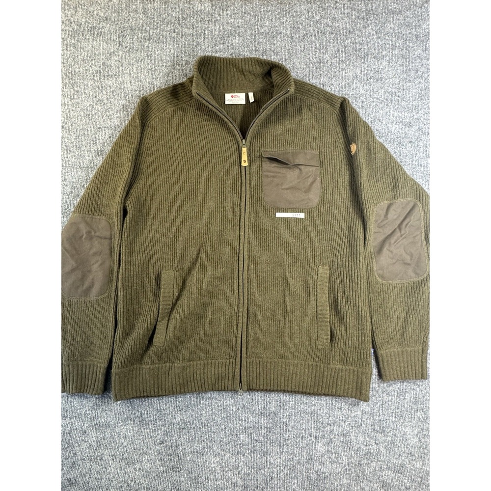 Fjallraven Sormland Zip Cardigan Mens XXL 100% Wool Sweater Olive Green 90837